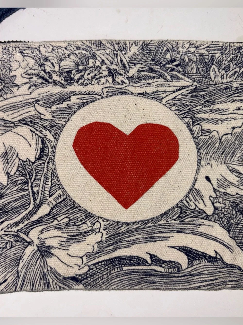 Sezane x Inoui Editions Heart Toile De Jouy Flat Zip Pouch Cotton Canvas